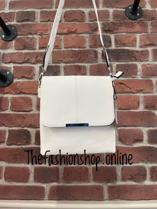 Beige faux leather messenger bag