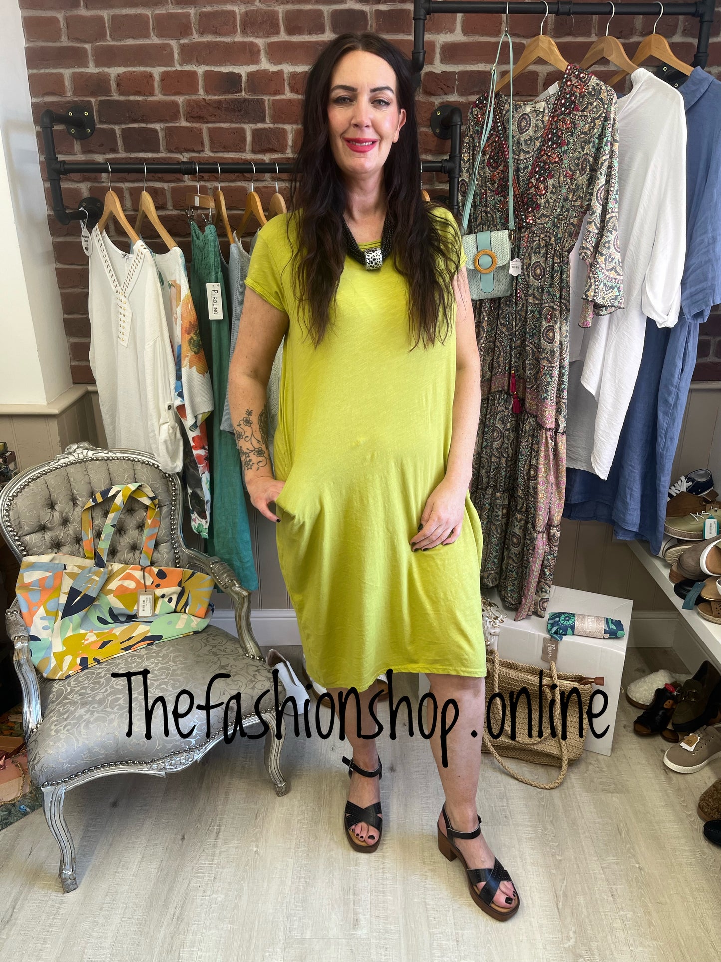 Olive T shirt dress with pockets 12-18