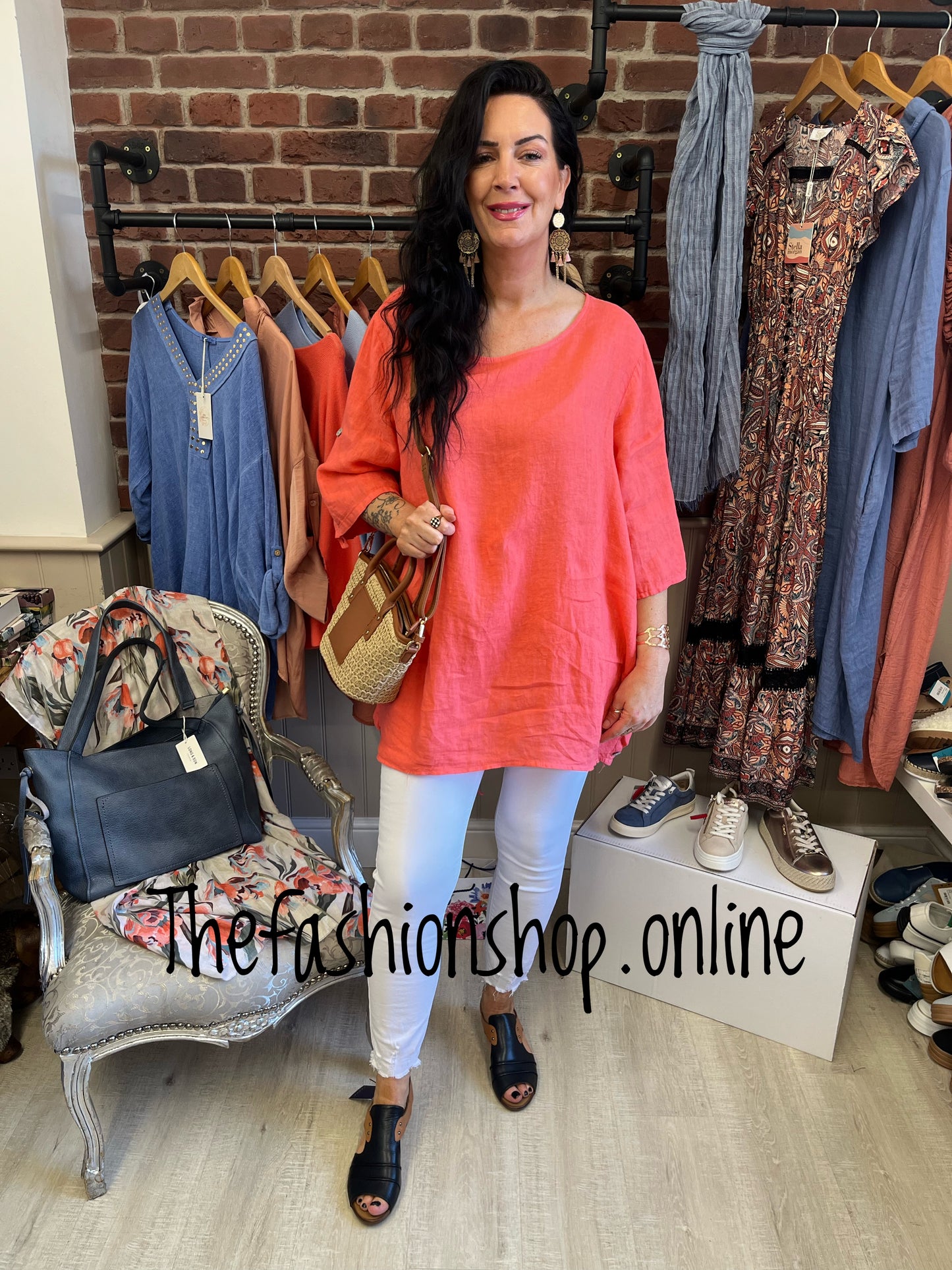 Ebony coral linen side button top 14-20