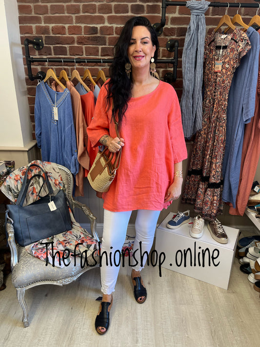 Ebony coral linen side button top 14-20