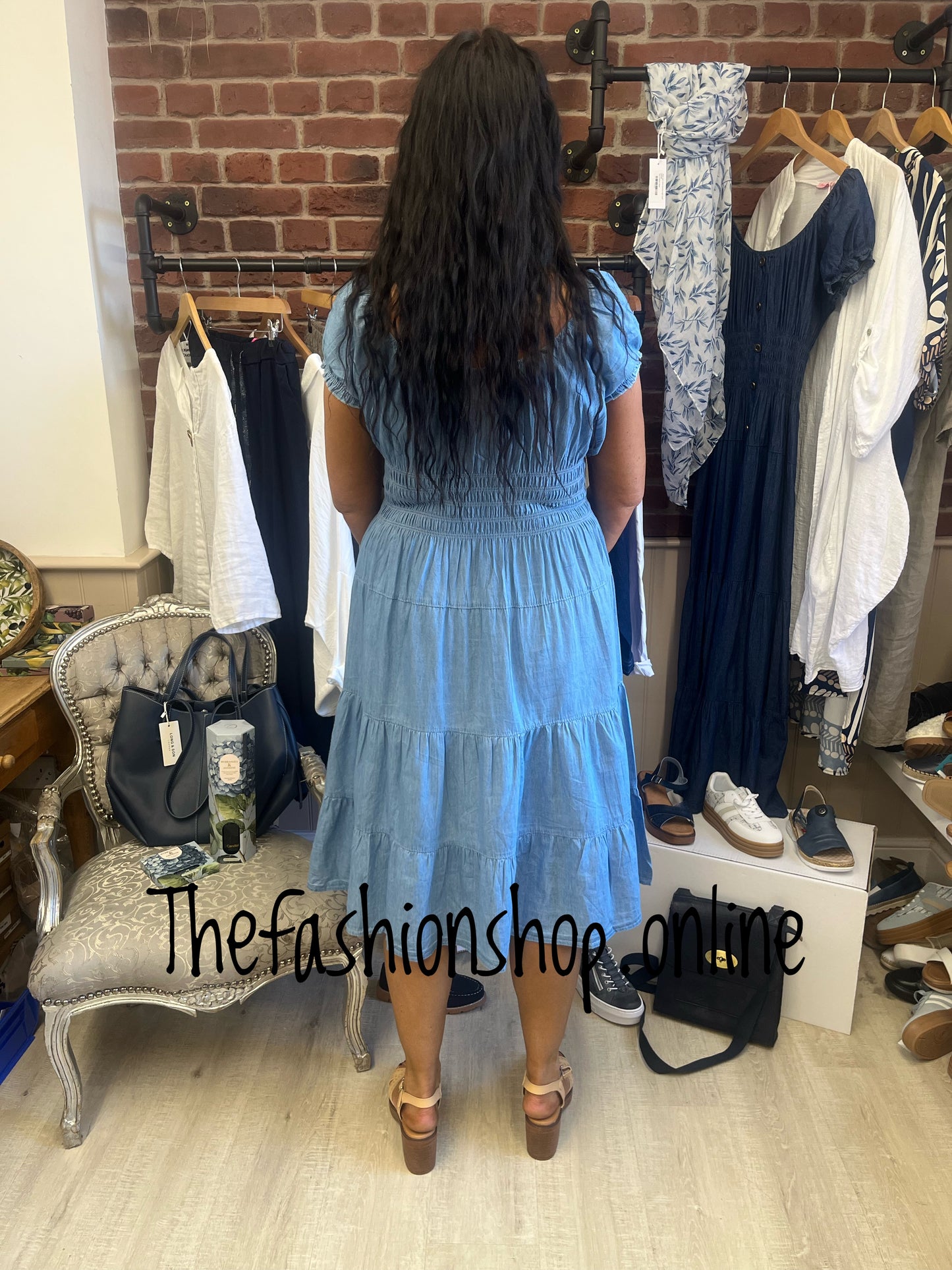 Jasmine light denim tiered midi gypsy dress 10-16