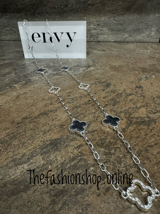 Envy grey and silver sparkle clover necklace