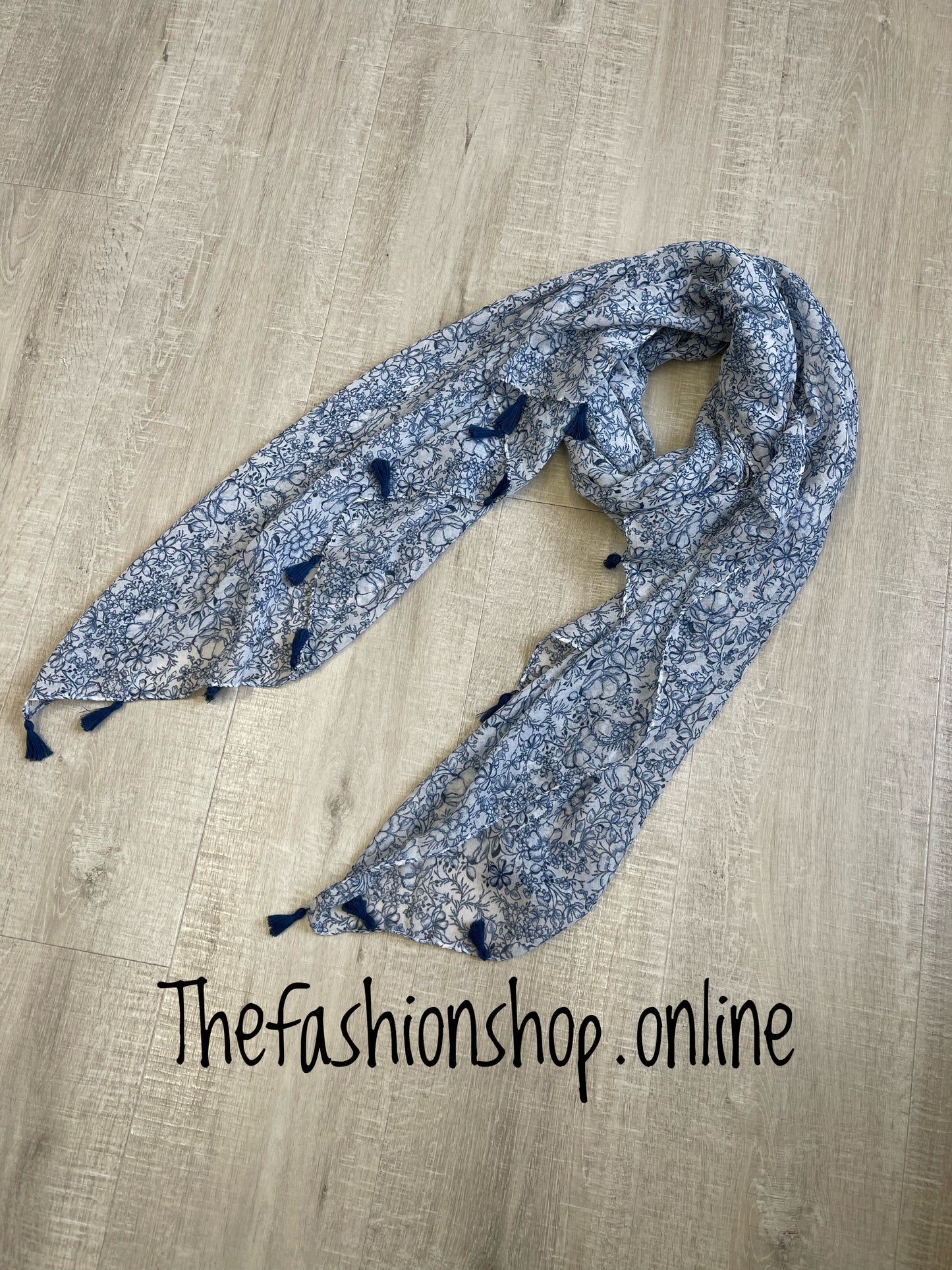Navy illustrated floral print scarf