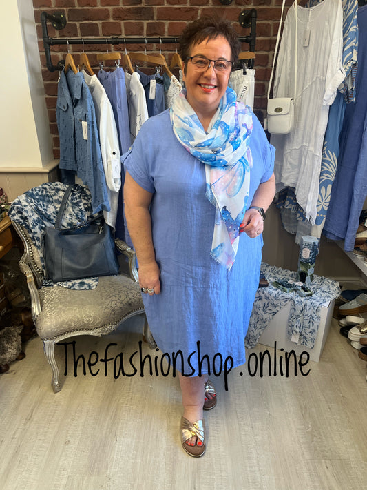 Louisa blue linen dress 14-20