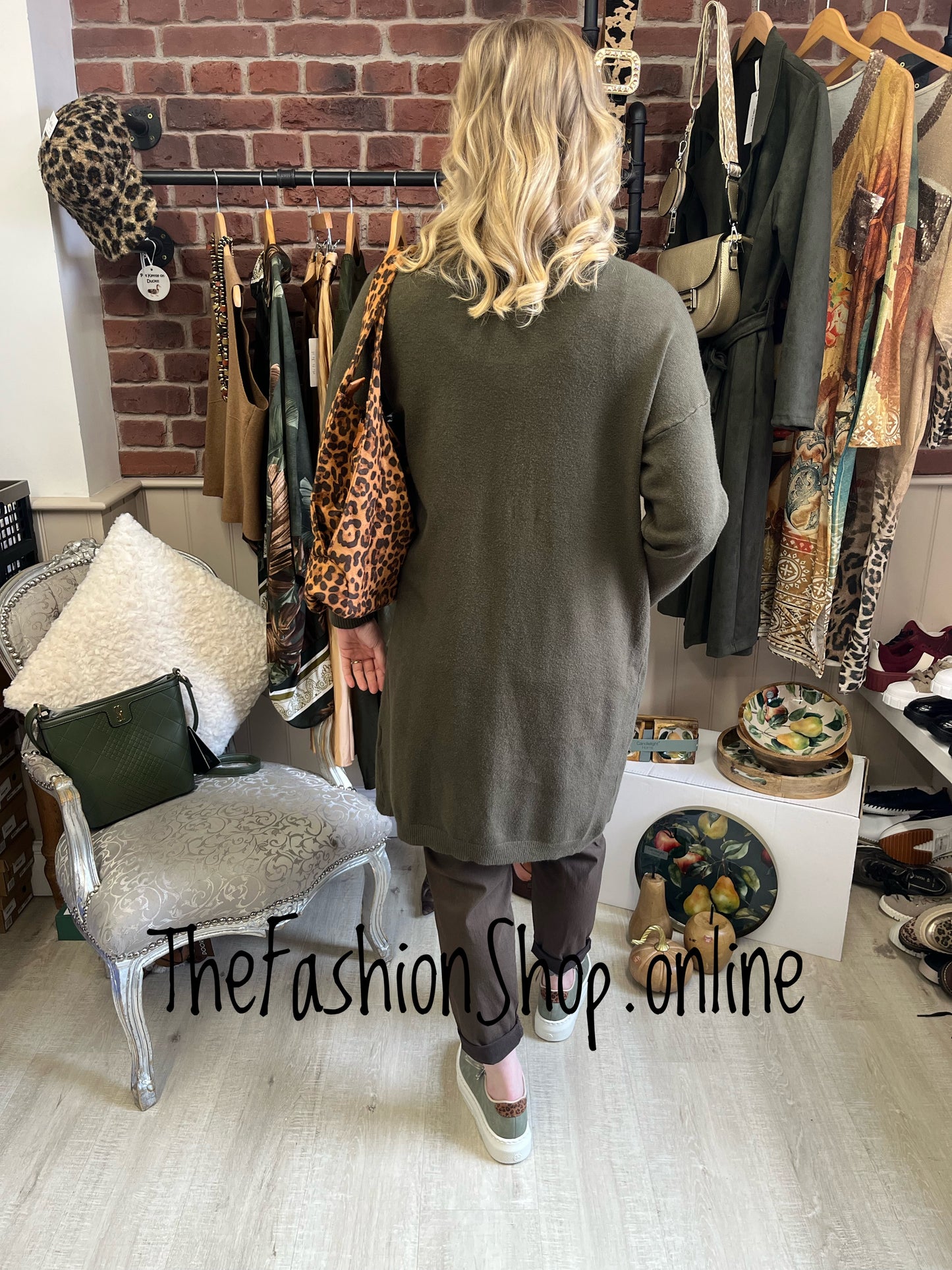 Bianca khaki mid length cardigan 12-16
