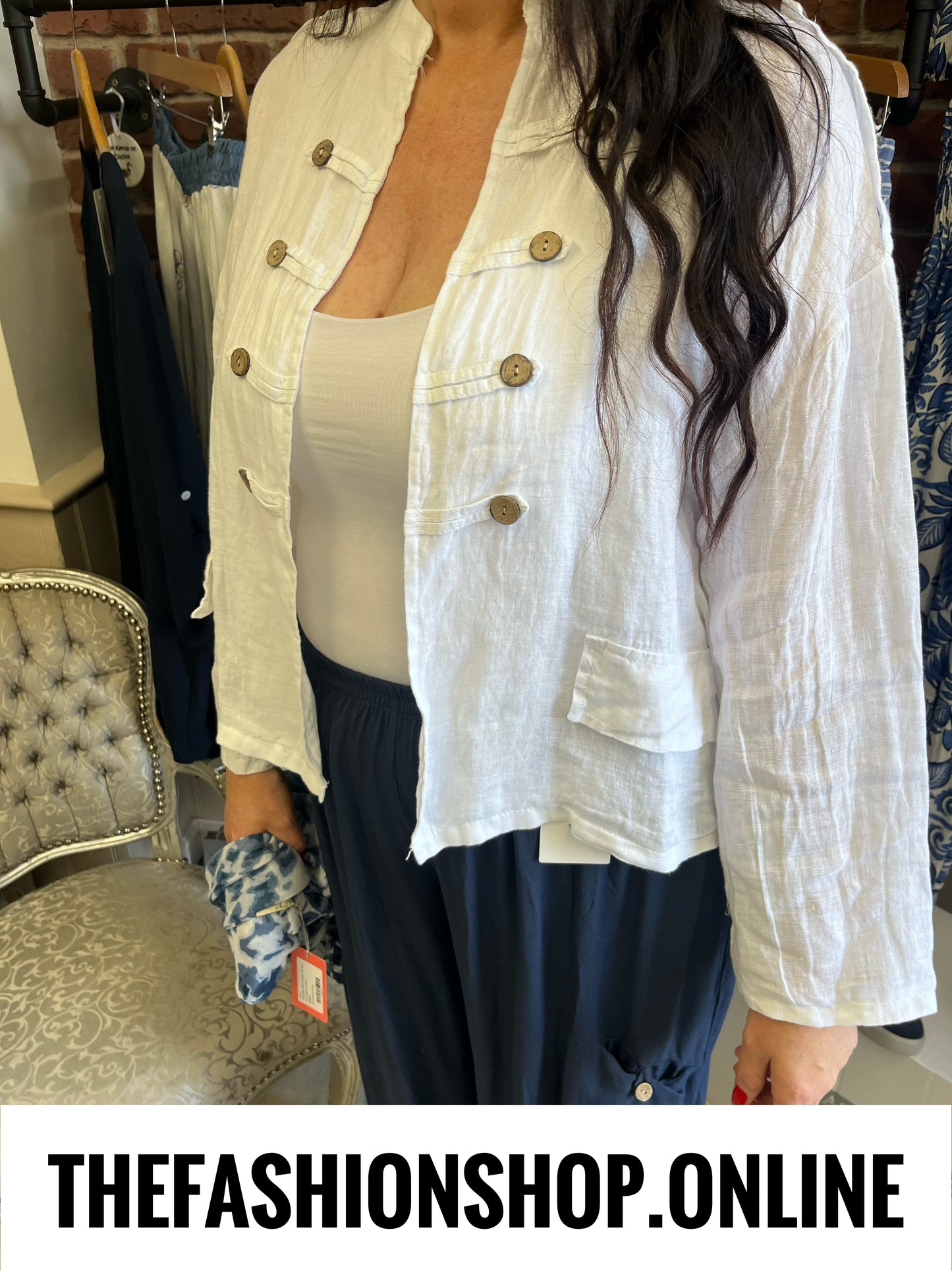Tamsin white linen military jacket 10-16