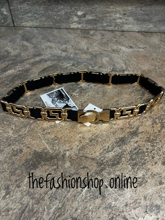 Slim black and gold link elasticated belt
