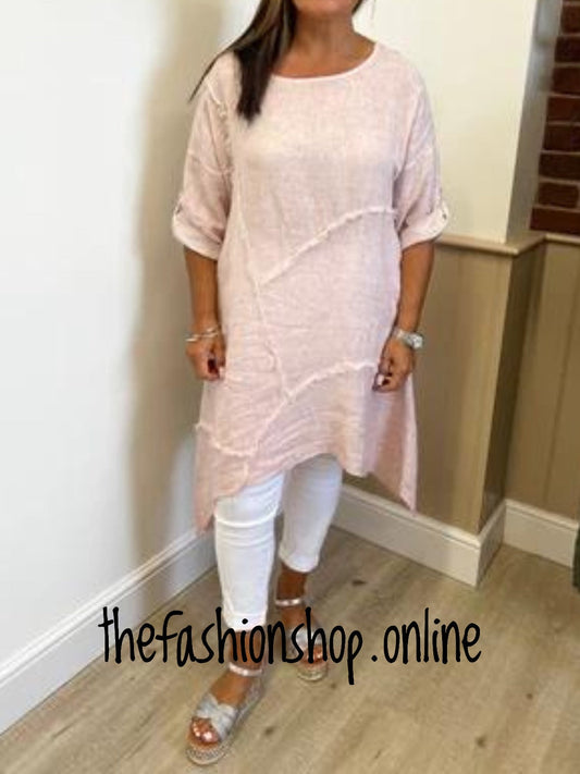 Pink patchwork linen tunic 10-14