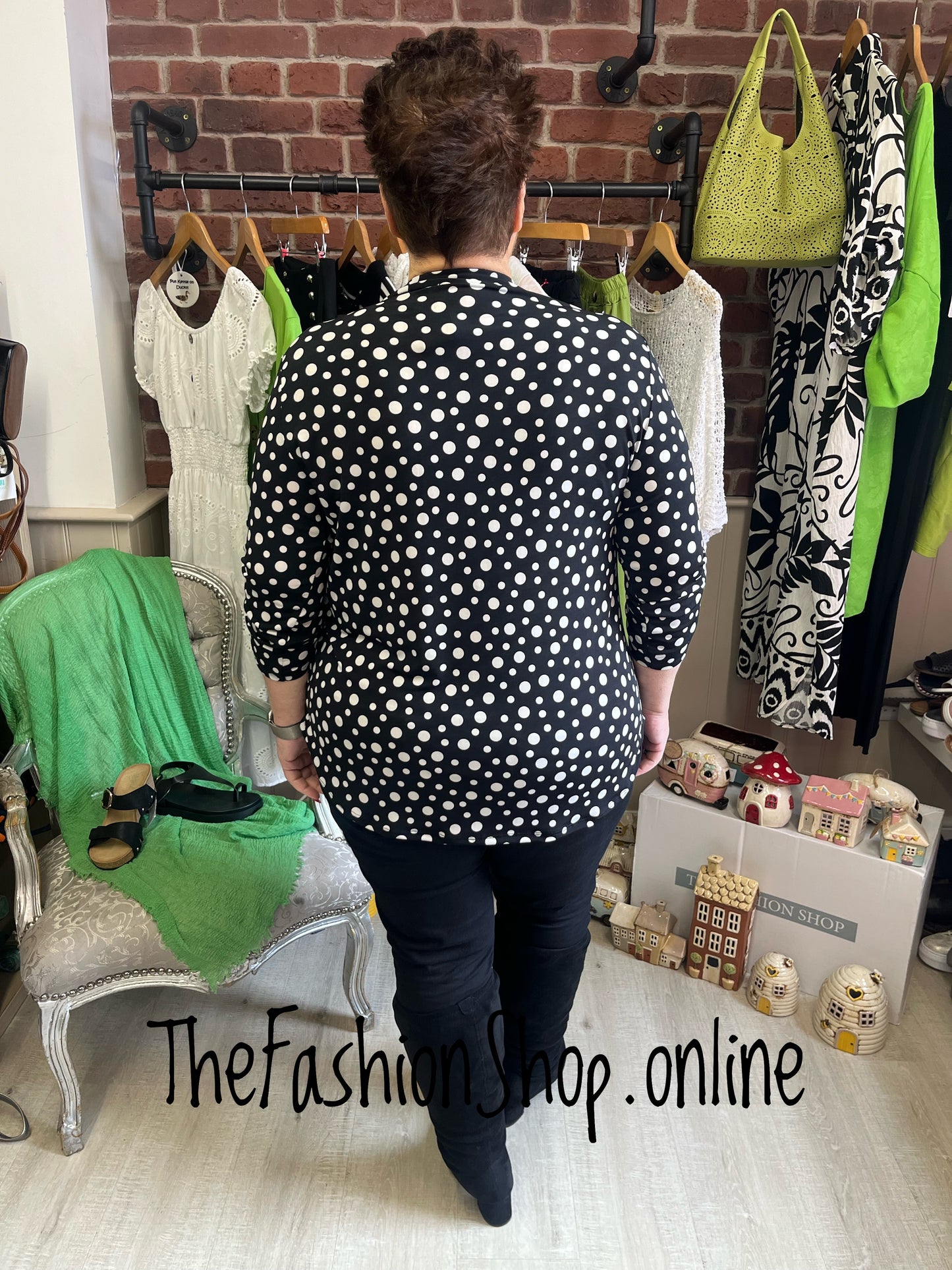 Jasmine Black and White Spot blouse 14-22