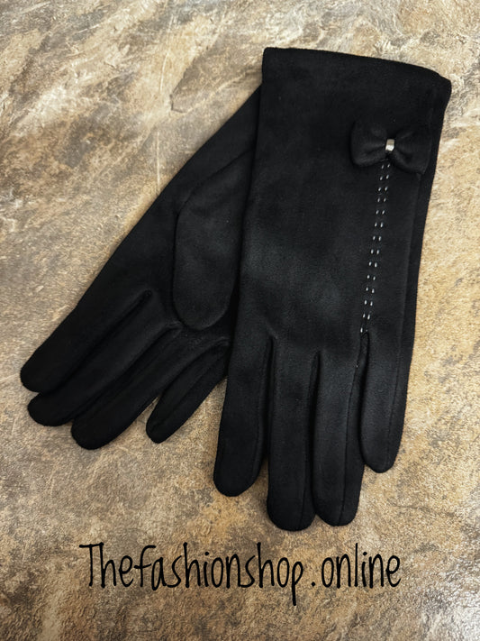 Black bow detail gloves