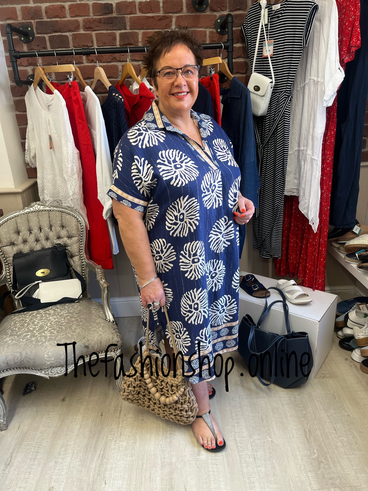 Cairo navy and cream tunic dress 14-22