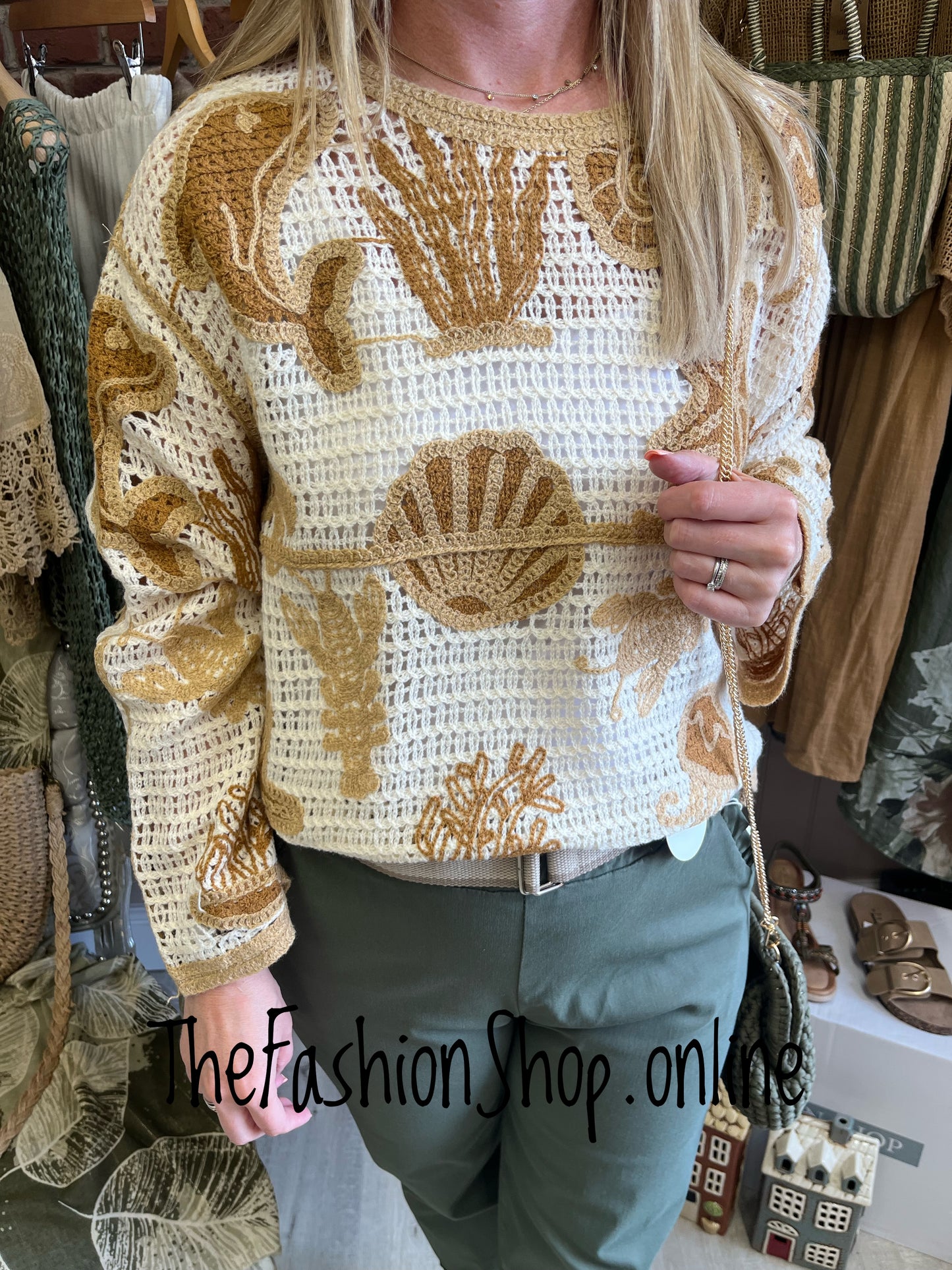 Molly camel crochet sealife layering top 8-14