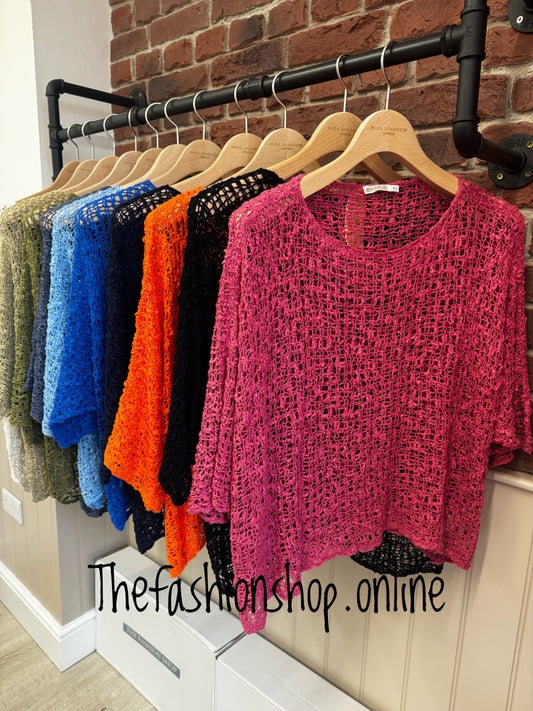 Raspberry popcorn open knit top 10-20