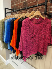 Raspberry popcorn open knit top 10-20