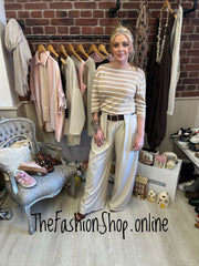 Isabella beige and white striped top 8-14
