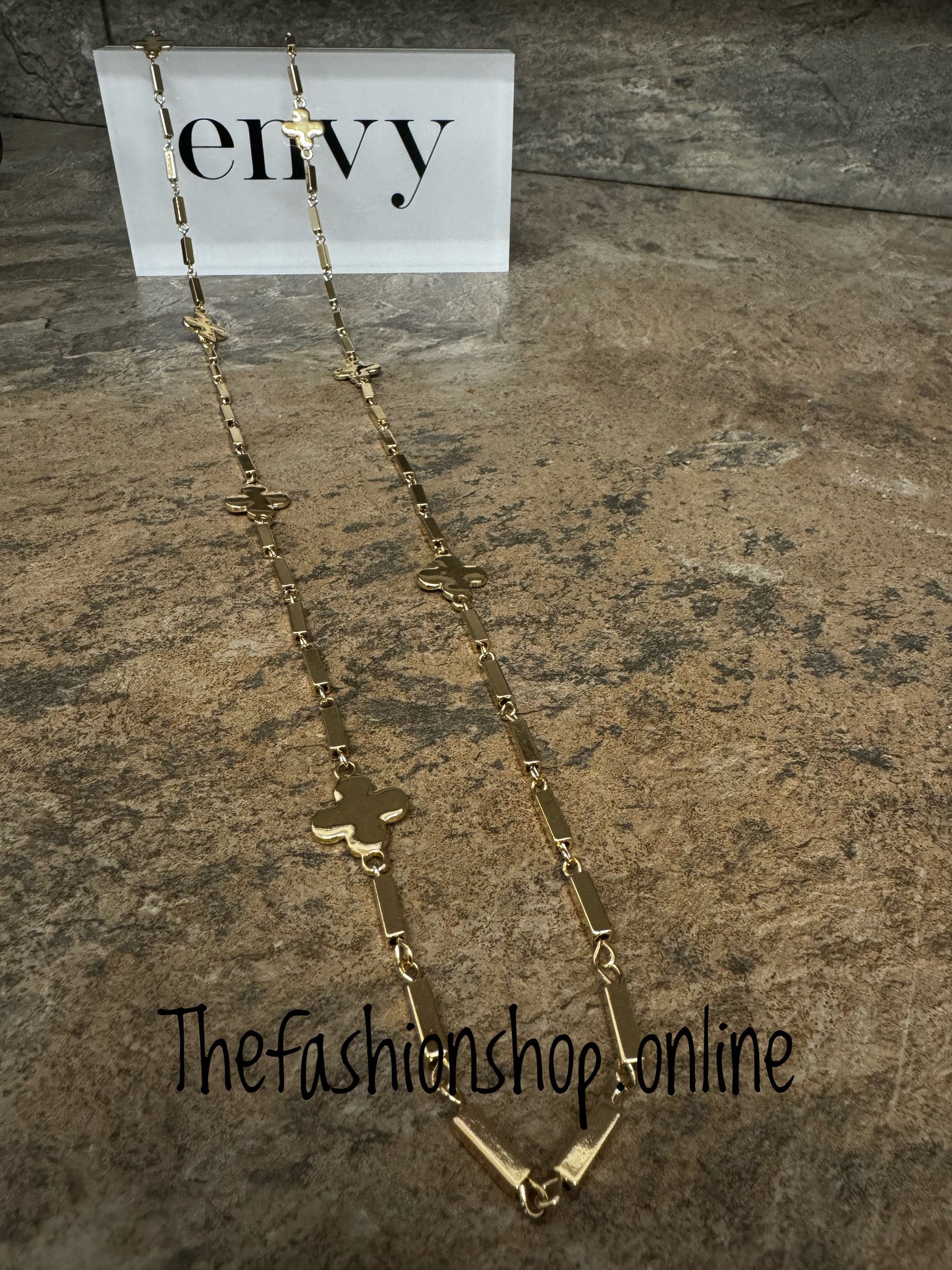 Envy long gold clover and bar necklace