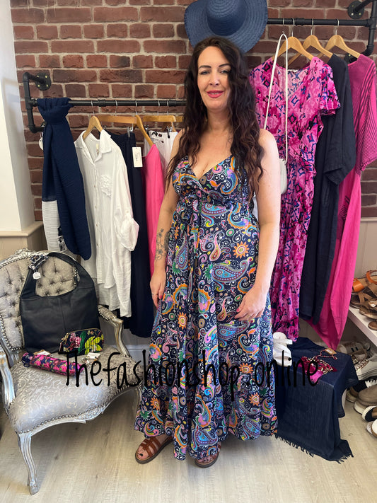 Toyah navy paisley silk feel dress sizes 10-16