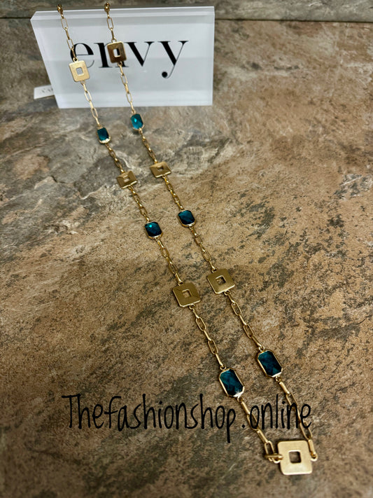 Envy gold squares with turquoise stones necklace