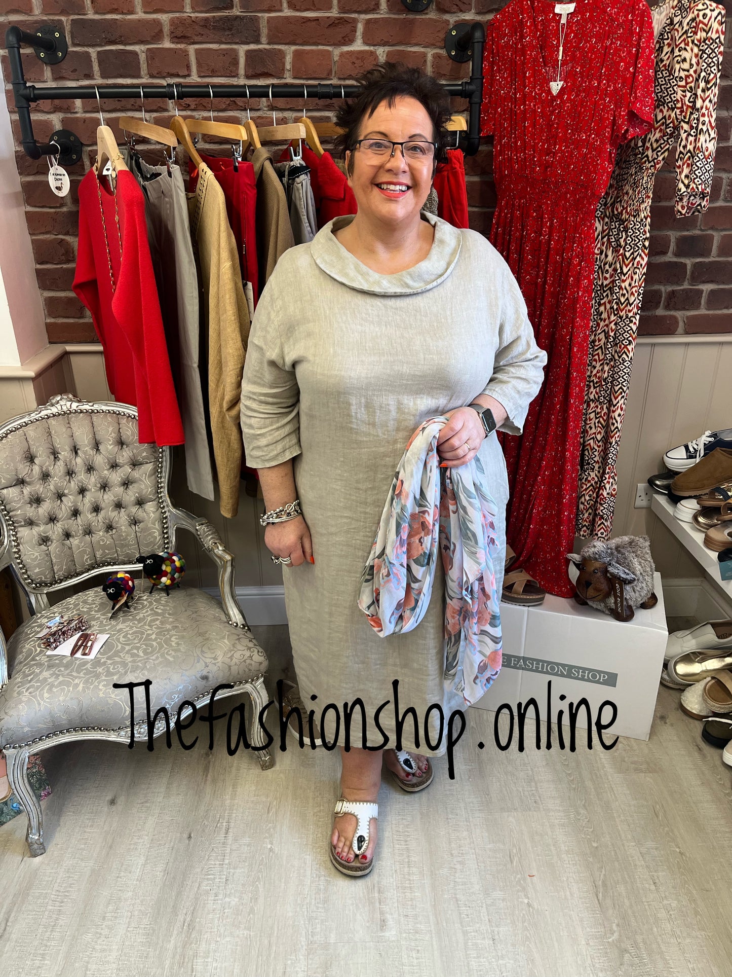 Evelyn beige linen cocoon dress 16-22