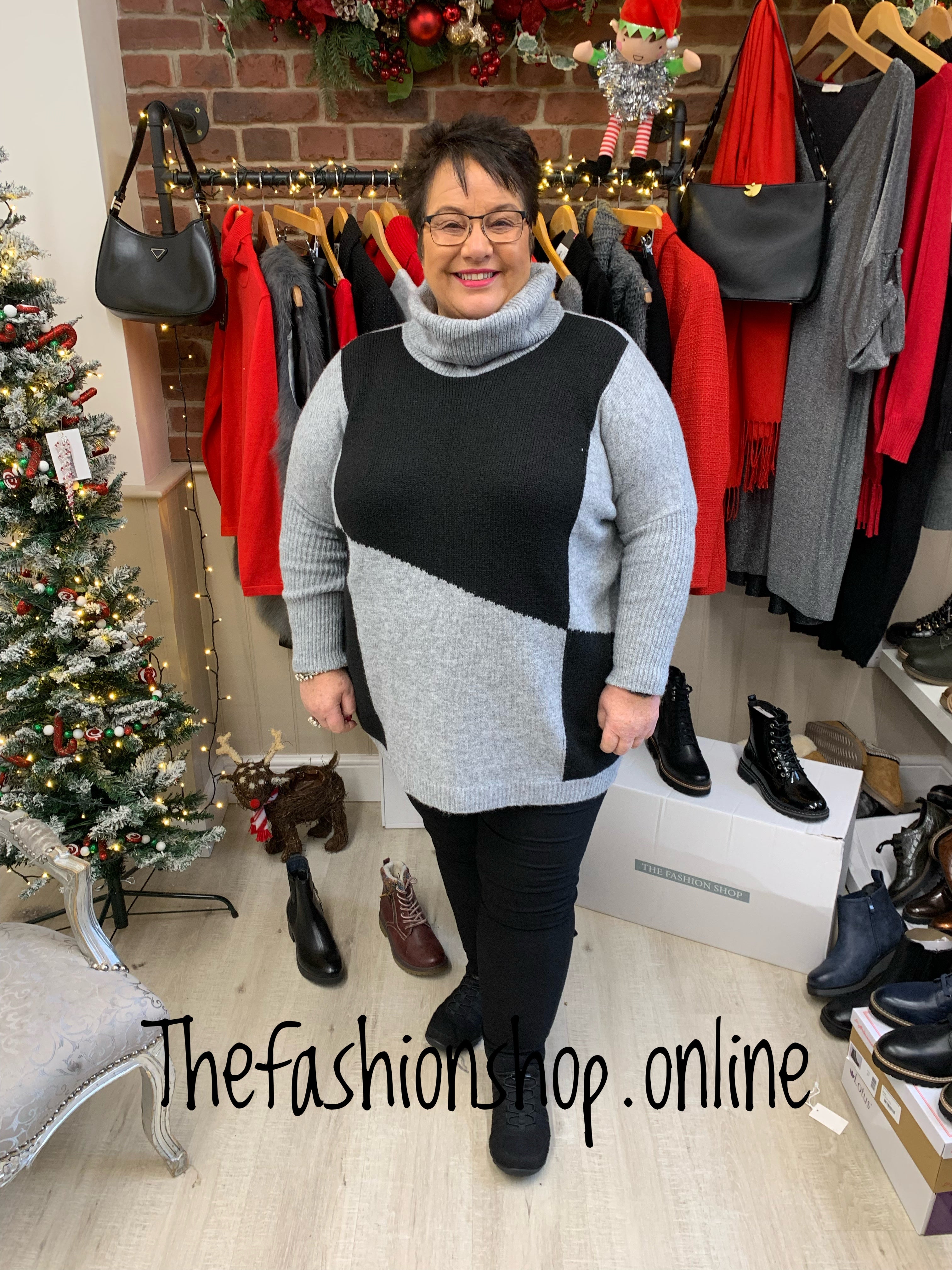 Black and grey soft cowl neck jumper 12 22 the fashion shop