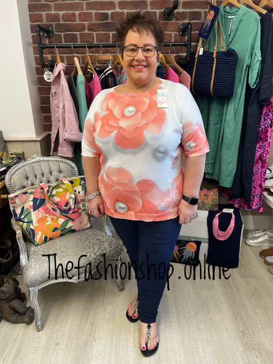 Grace coral flower and pearl top 14-22
