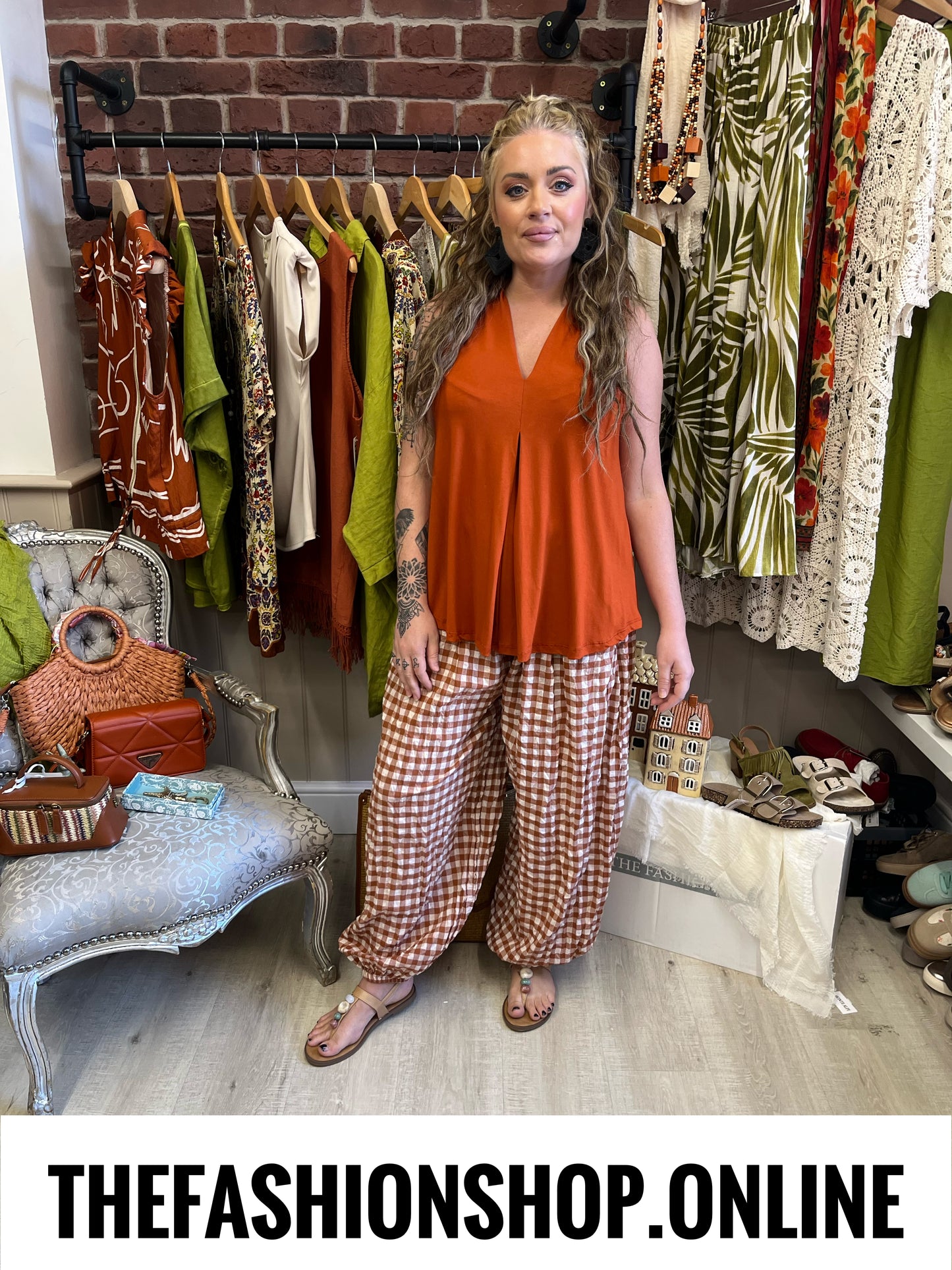 Kristen cinnamon gingham trousers 10-16