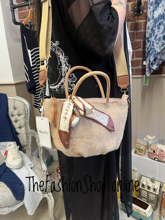 Lucy dark beige woven handle bag