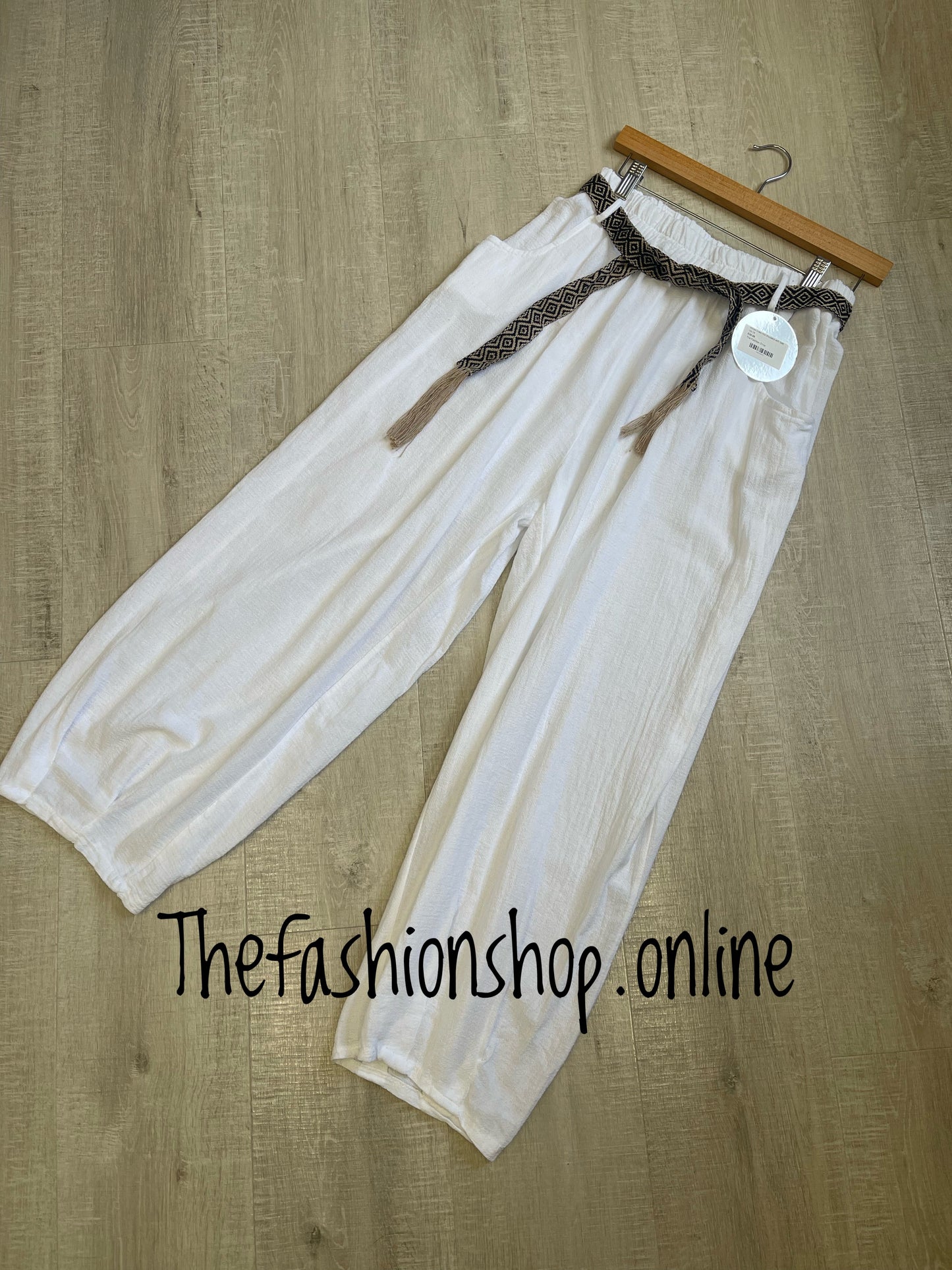 White linen mix trousers with belt 10-16