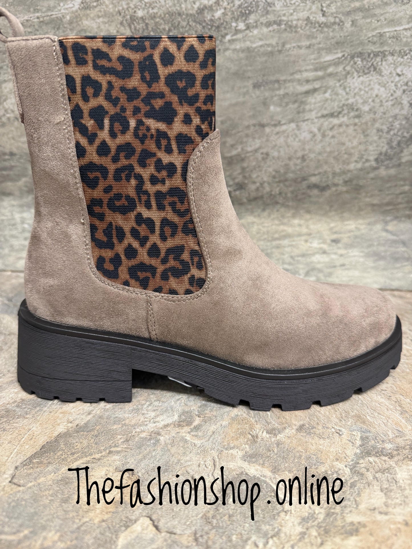 Willow Taupe Boot with Leopard Elastic Trim 3-8