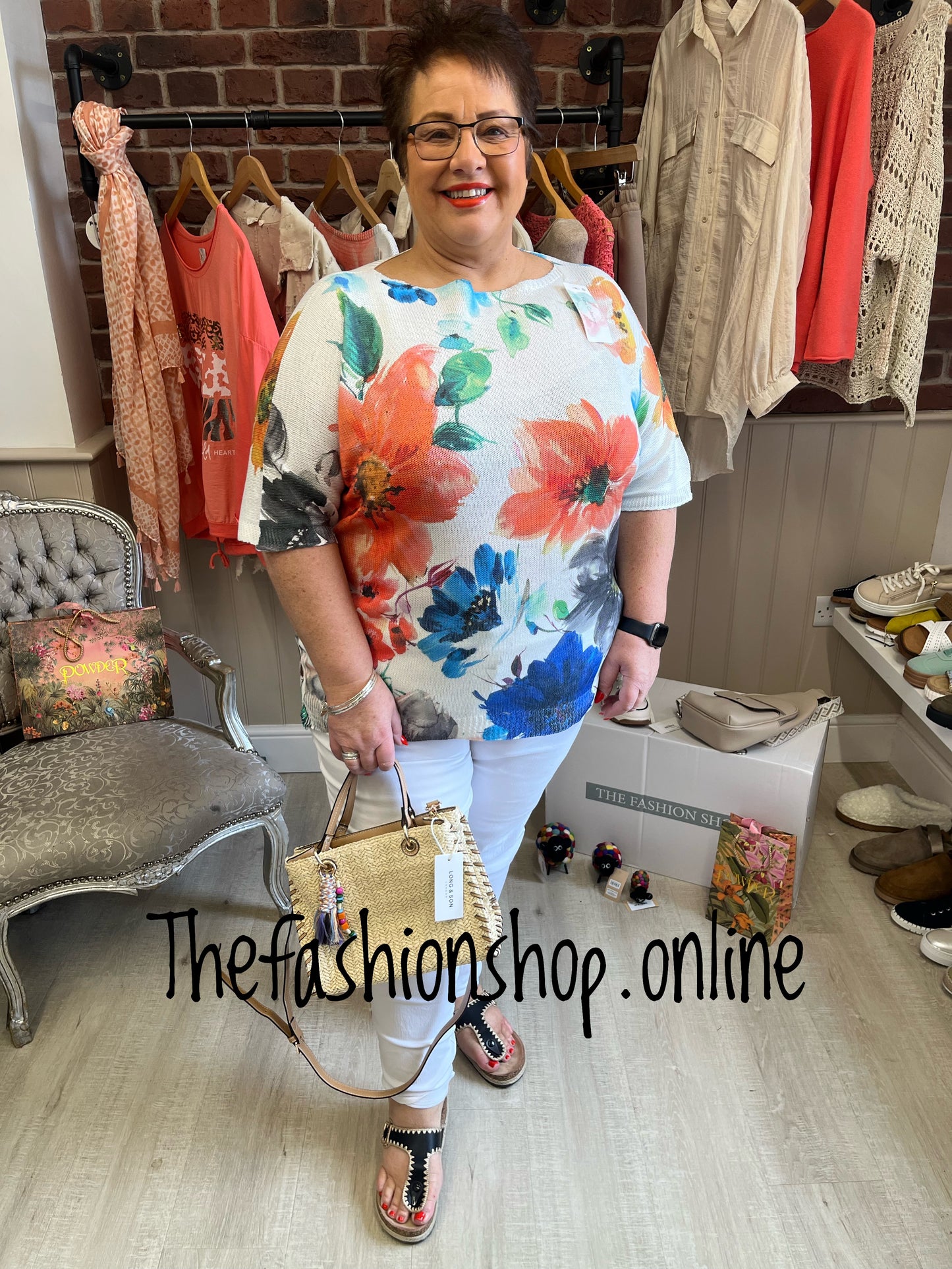 Heather orange and blue flowers top 16-22