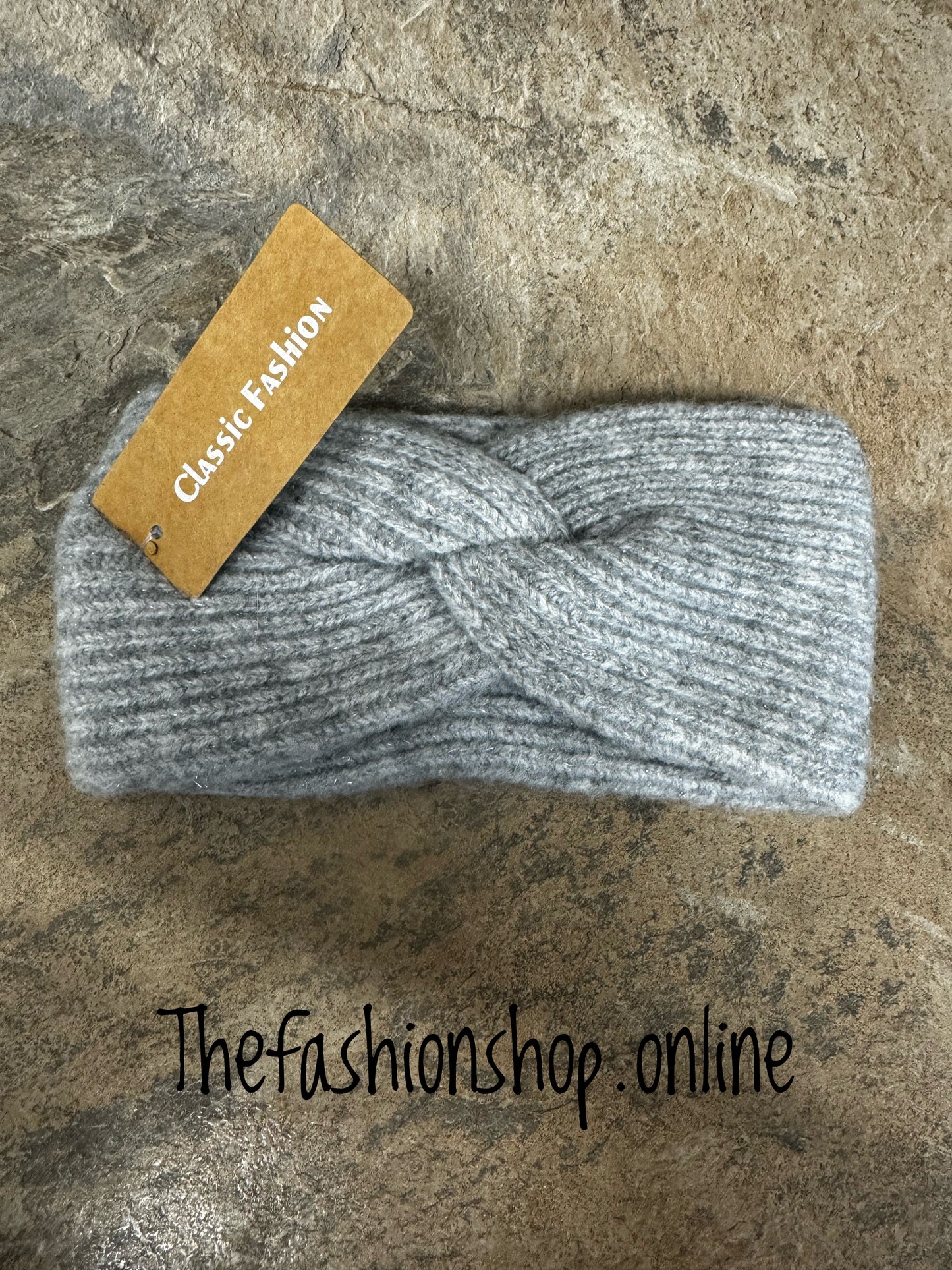 Light grey twist knitted headband