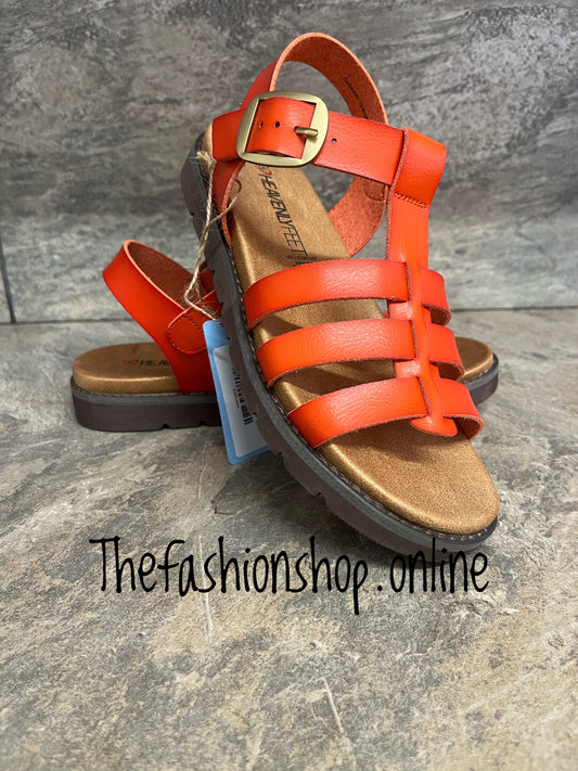 Heavenly Feet orange Saltwater sandals sizes 3-8 (36-41)