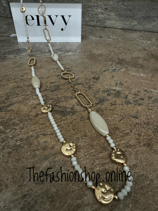 Envy gold and cream charm long necklace