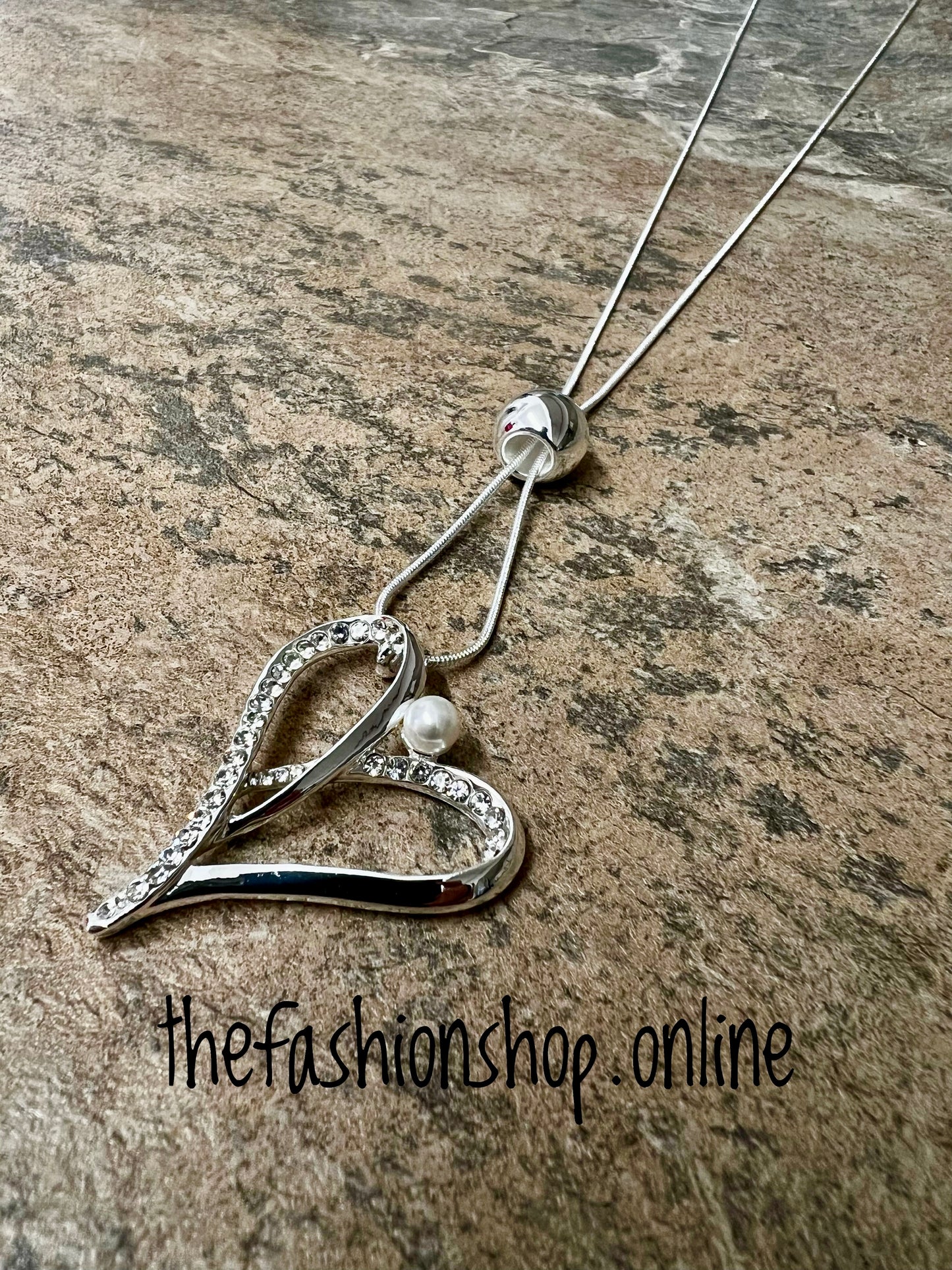 Silver diamante heart necklace