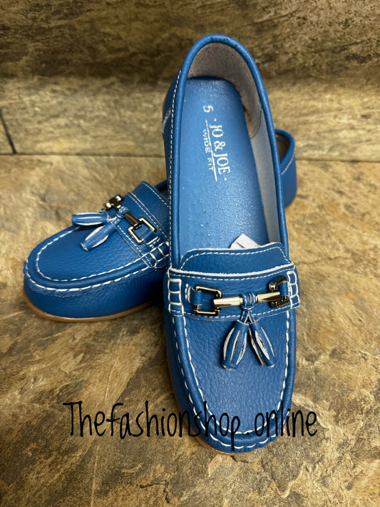 Jo & Joe Nautical wide fit leather French blue loafer 4-8