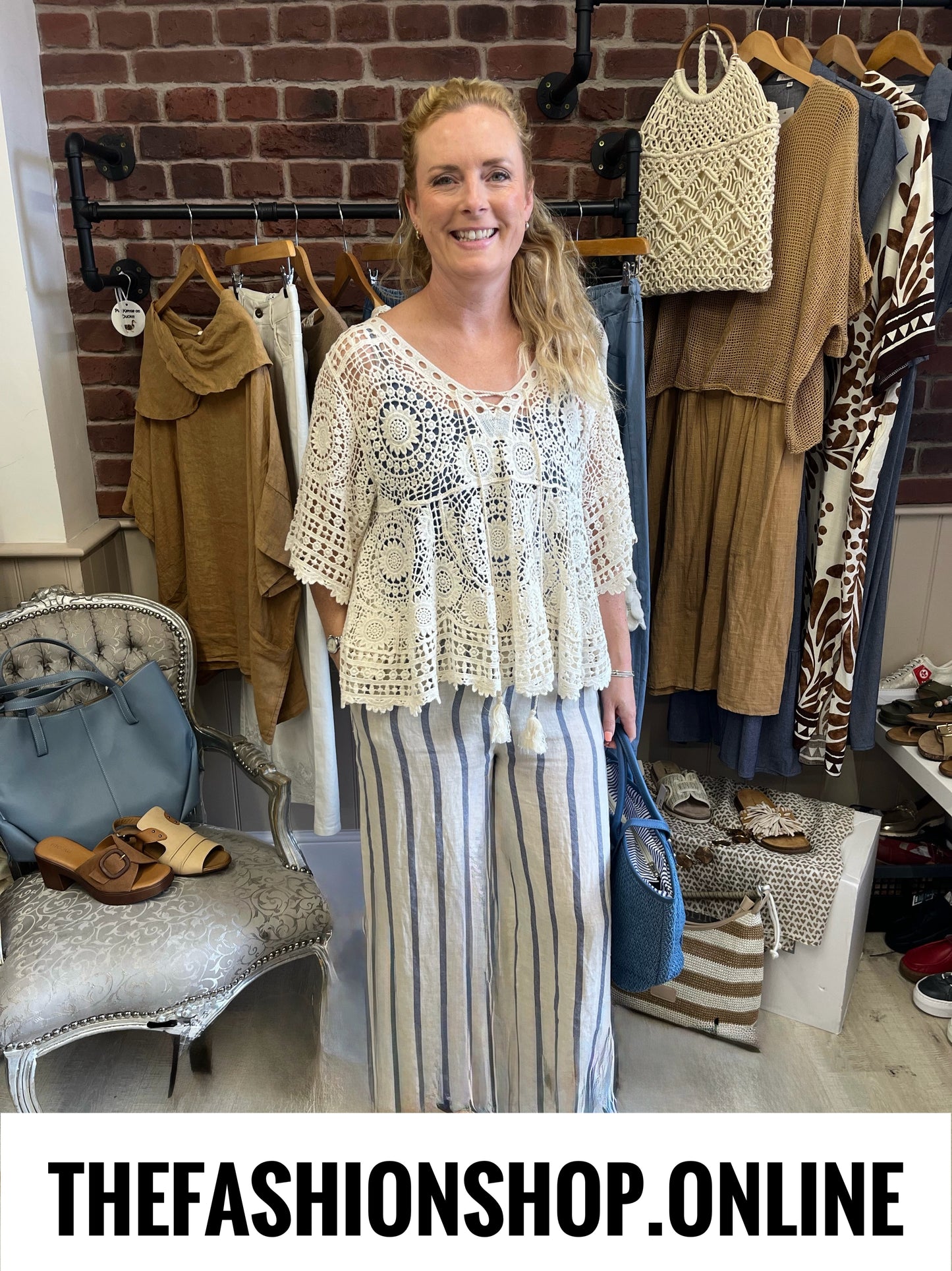 Alana navy and beige linen striped trousers 8-14