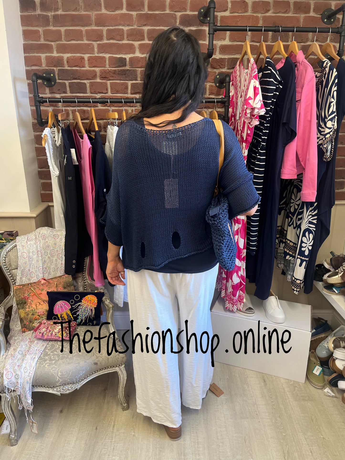 Lara navy loose knit jumper 8-16
