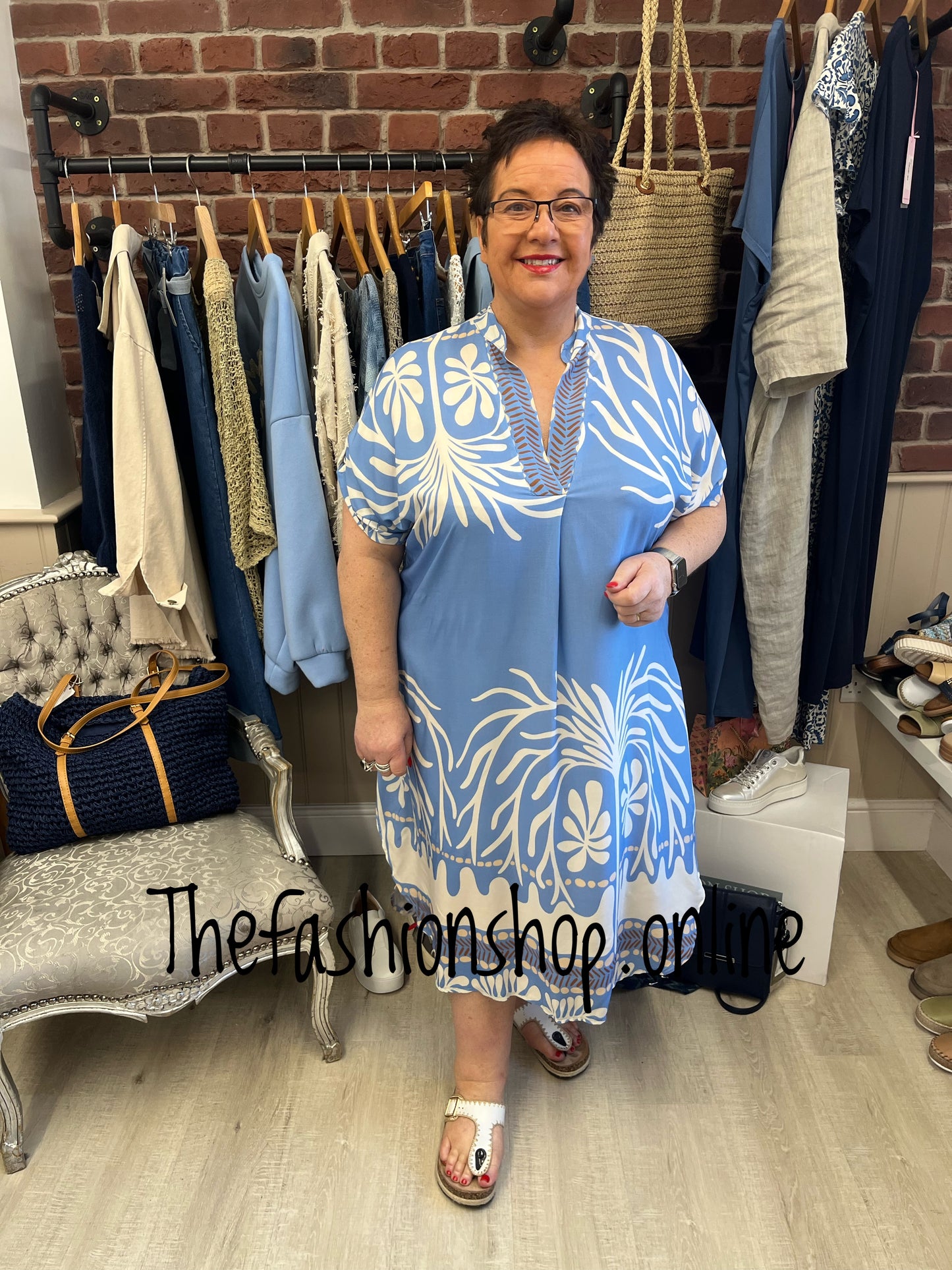 Antigua blue v neck tunic dress 16-22