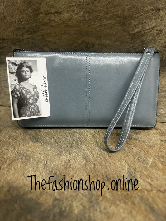 Light Blue small clutch bag with wrist strap