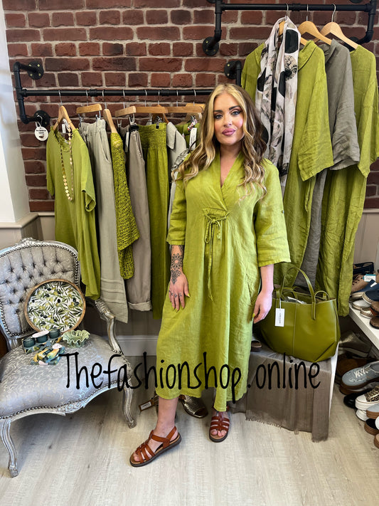 Lexi olive linen dress 8-14