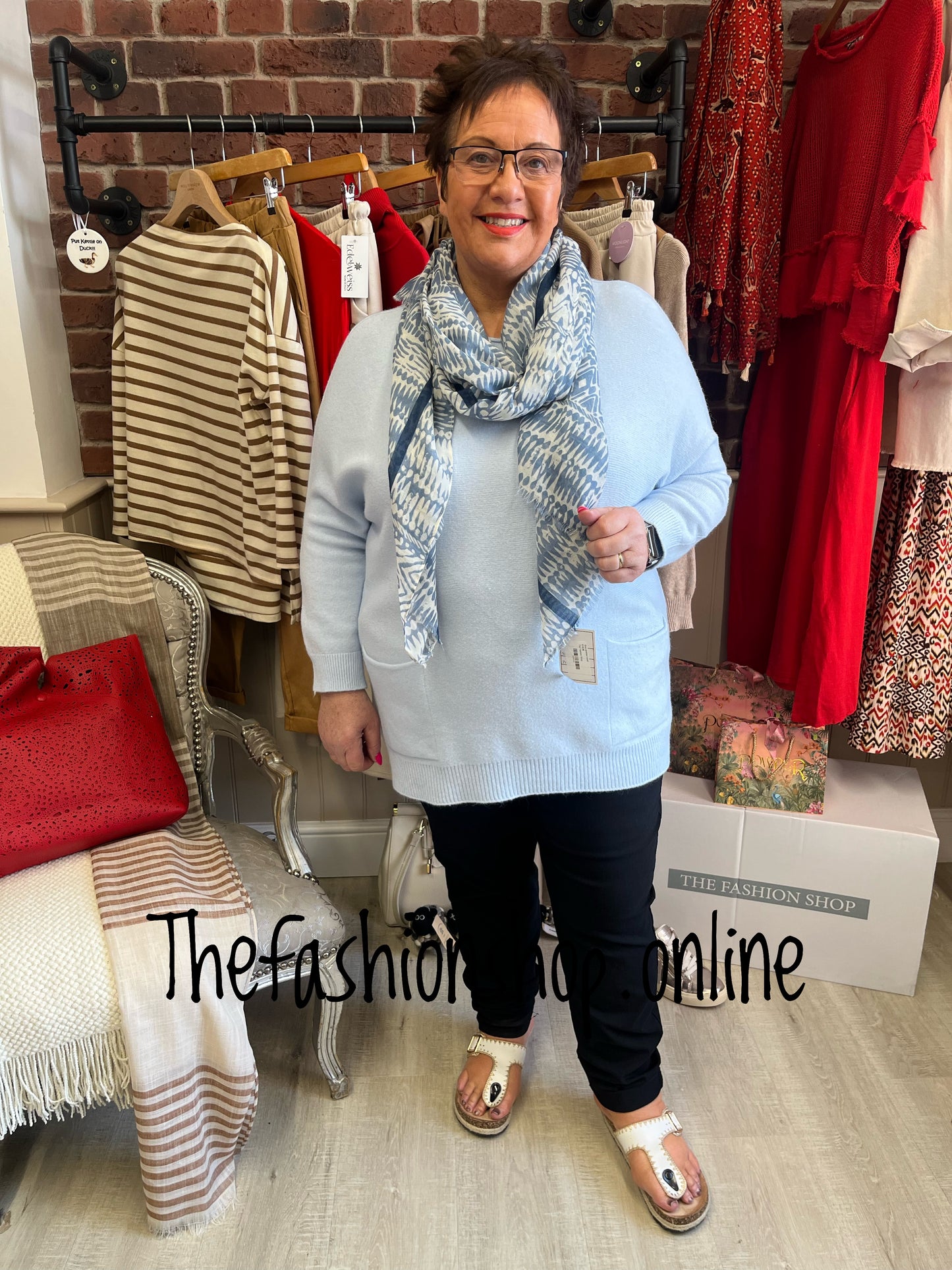 Terri pale blue twin pocket jumper 14-22