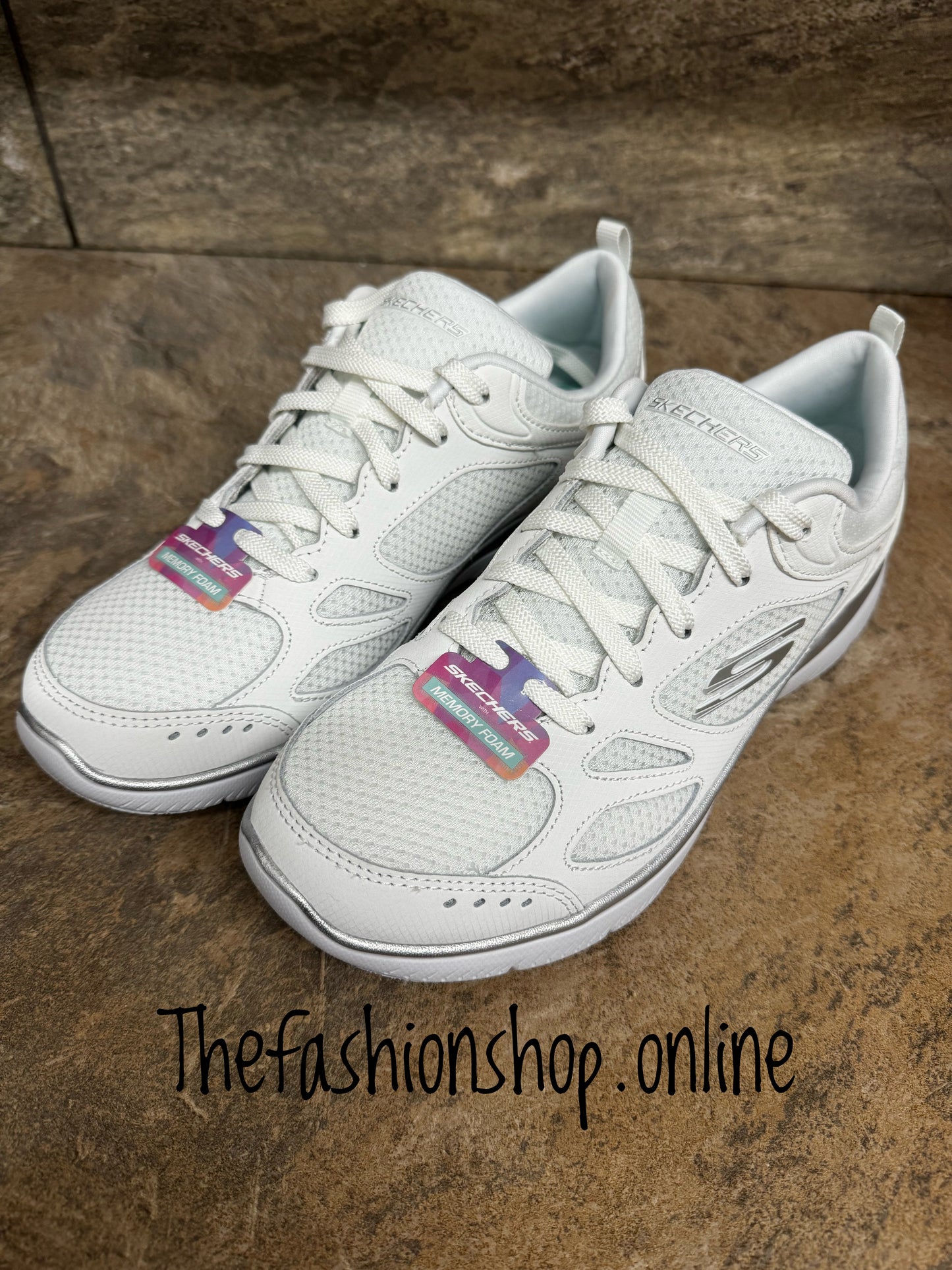 Skechers white and silver Summits Suited trainers sizes 4-8
