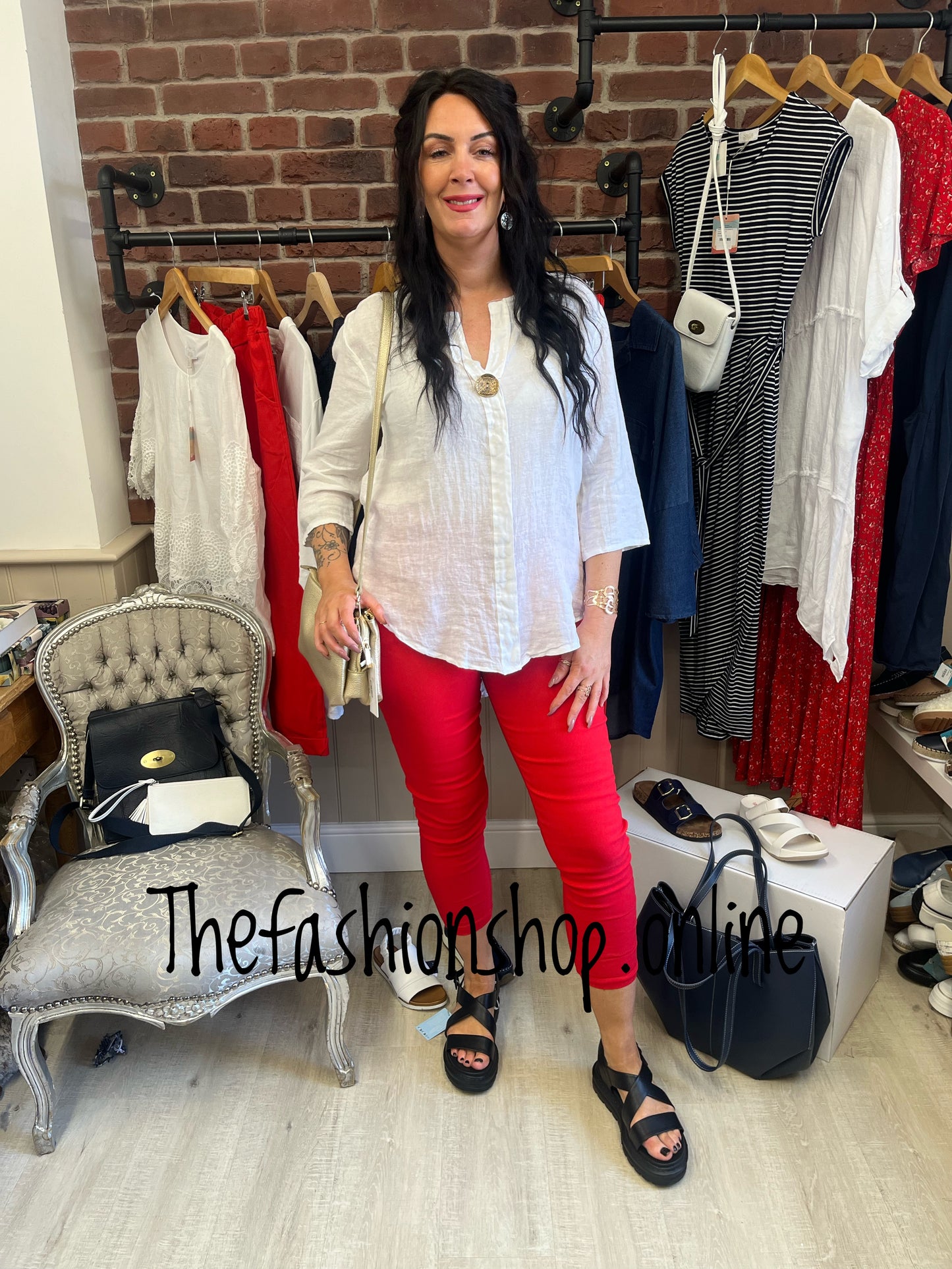 Saffron white linen button top 10-16