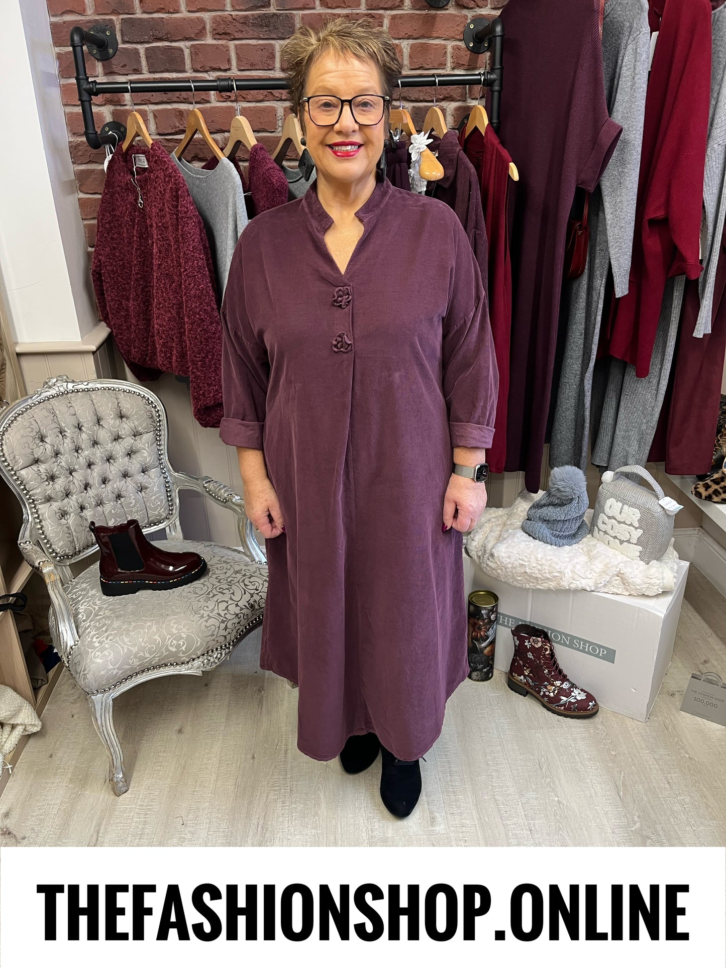 Freya damson needle cord dress 14-18