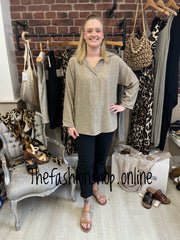 Moira mocha linen mix blouse 12-18