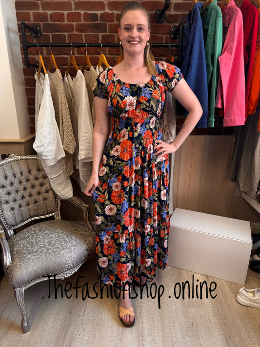 Lillie navy orange and white gypsy maxi dress 8-18