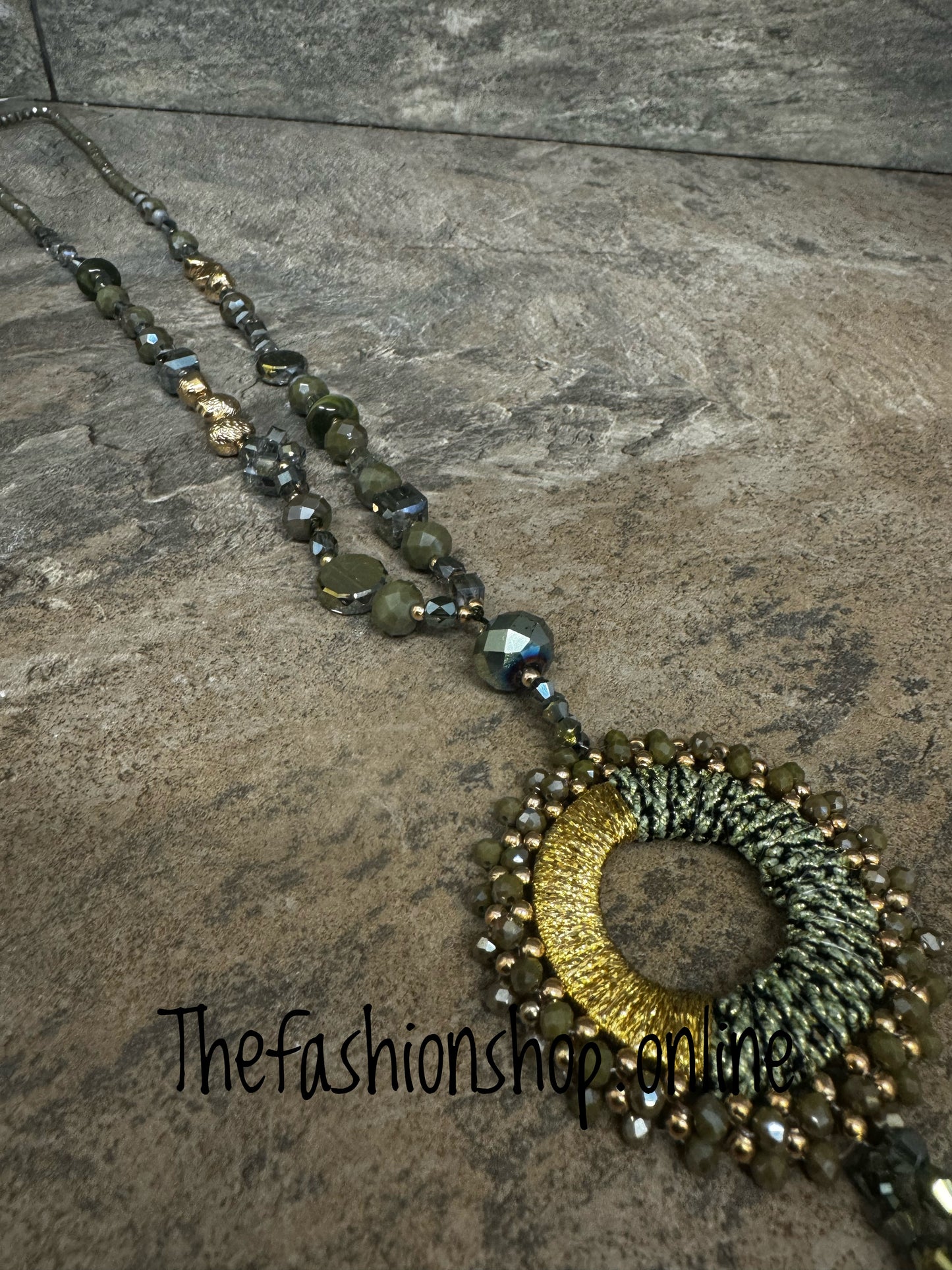 Khaki Statement Necklace with Tassel