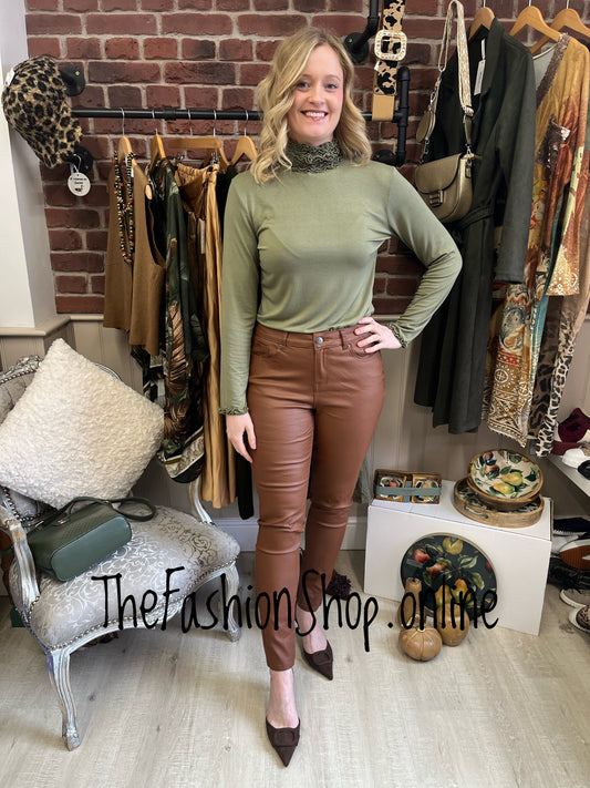 Heidi khaki ruffle neck polo top 12-16