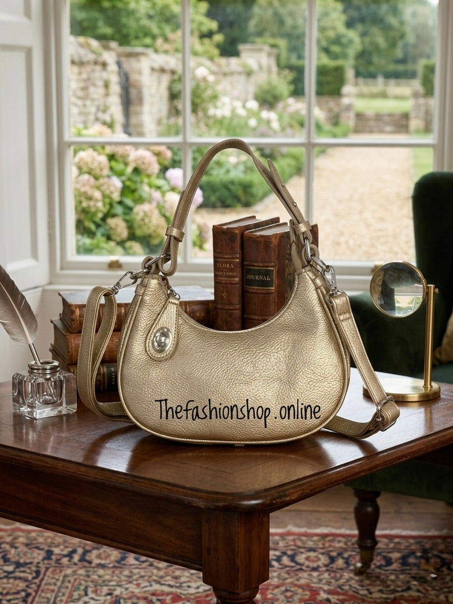 Opulent Tara Gold Turn Lock Handle Bag with Shoulder strap