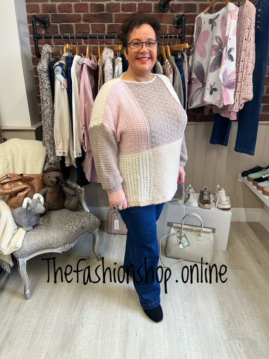 Casey pink and beige patch jumper 12-22